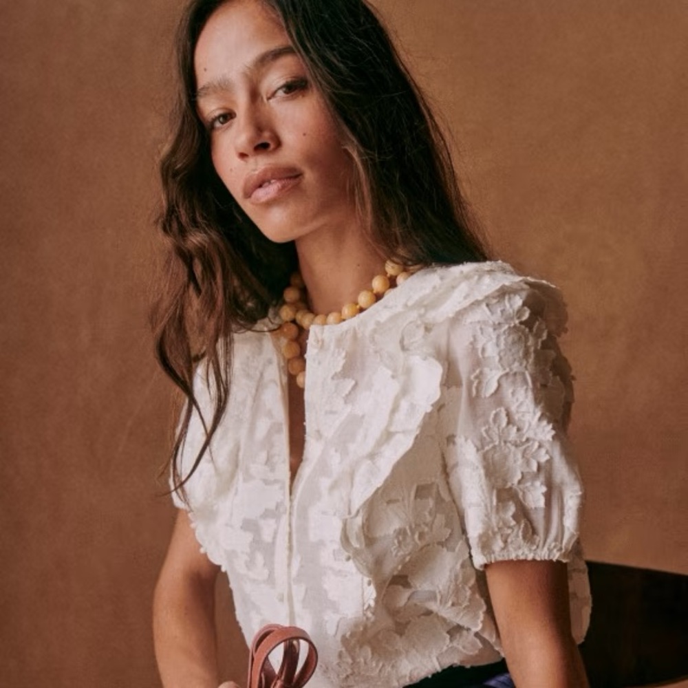 Sézane Jordanna - White Floral Lace Women's Top